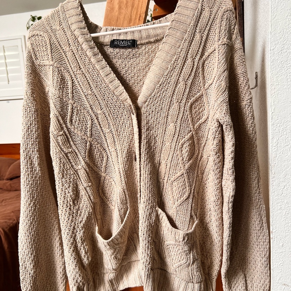 Women's Beige Cable Knit Sweater